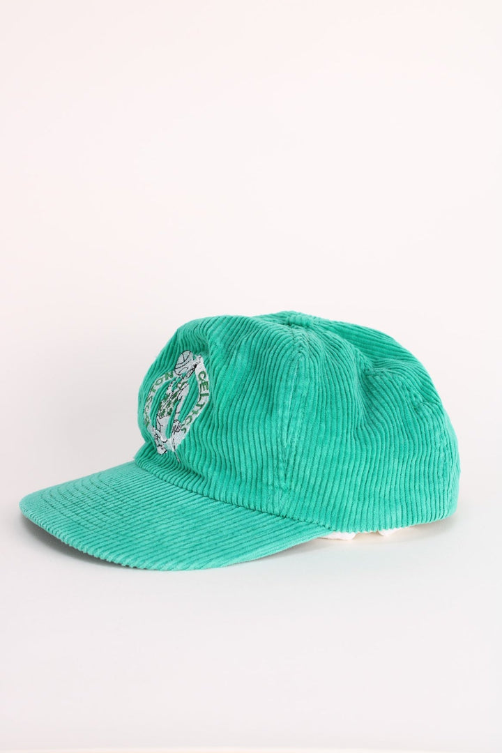 Vintage NBA Boston Celtics Corduroy Trucker Cap in a green colourway with the team logo embroidered on the front, and has an adjustable snapback.