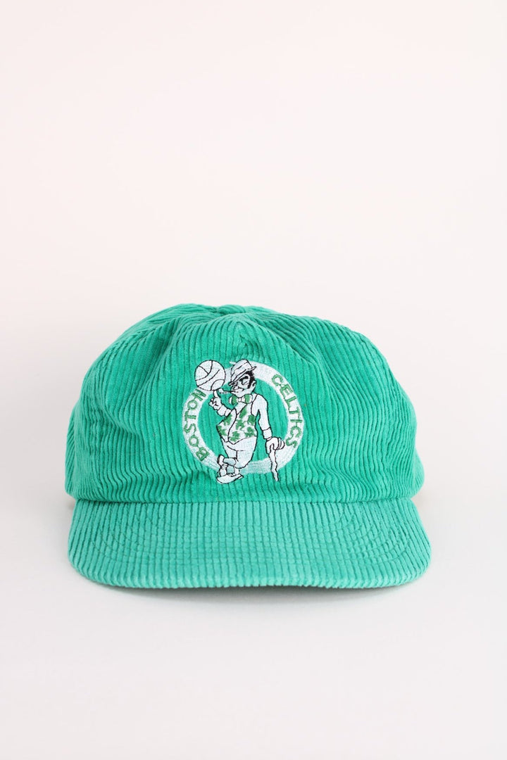 Vintage NBA Boston Celtics Corduroy Trucker Cap in a green colourway with the team logo embroidered on the front, and has an adjustable snapback.