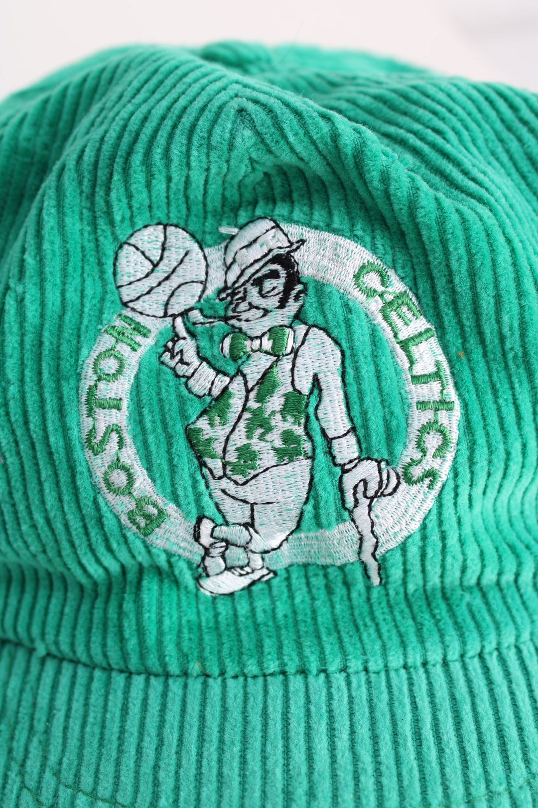 Vintage NBA Boston Celtics Corduroy Trucker Cap in a green colourway with the team logo embroidered on the front, and has an adjustable snapback.