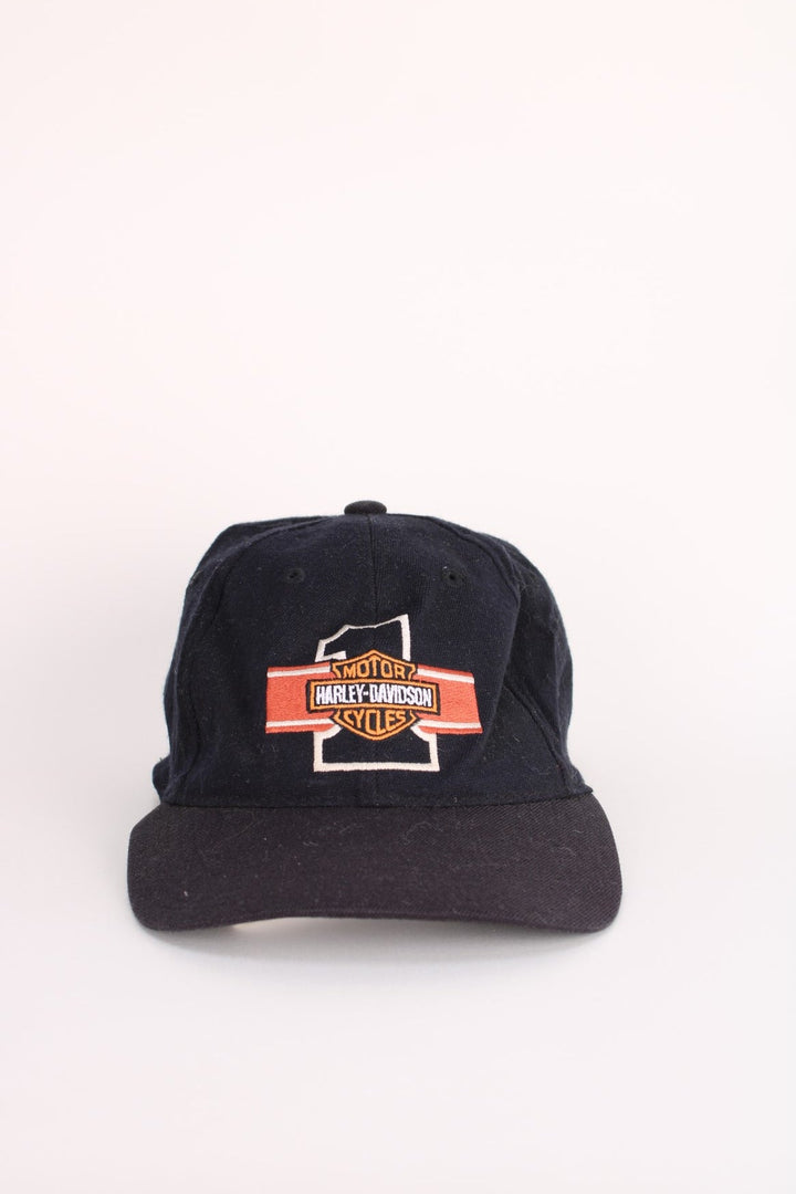 Vintage Harley-Davidson Cap in a black colourway with the logo and graphic embroidered on the front, elasticated hem.