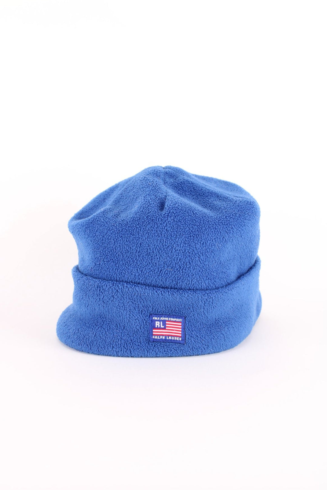 Vintage Ralph Lauren Polo Jeans Co Beanie Hat in a blue colourway with the logo badge embroidered on.