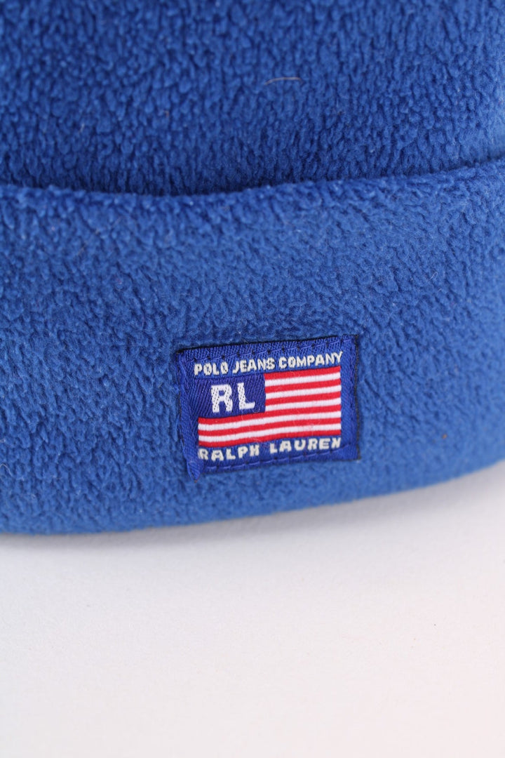 Vintage Ralph Lauren Polo Jeans Co Beanie Hat in a blue colourway with the logo badge embroidered on.