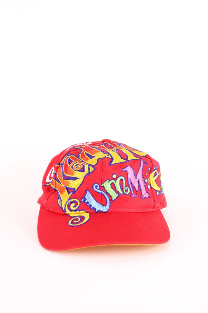 Vintage 90's Coca Cola Red Hot Summer Cap in a red colourway with the spell out and logo embroidered all over, and has a adjustable snapback.