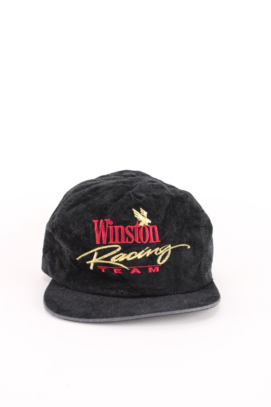 Vintage 80's Winston Racing Team Cap in a black colourway with the spell out logo embroidered on the front, and has a adjustable snapback.