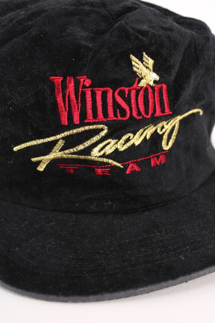 Vintage 80's Winston Racing Team Cap in a black colourway with the spell out logo embroidered on the front, and has a adjustable snapback.