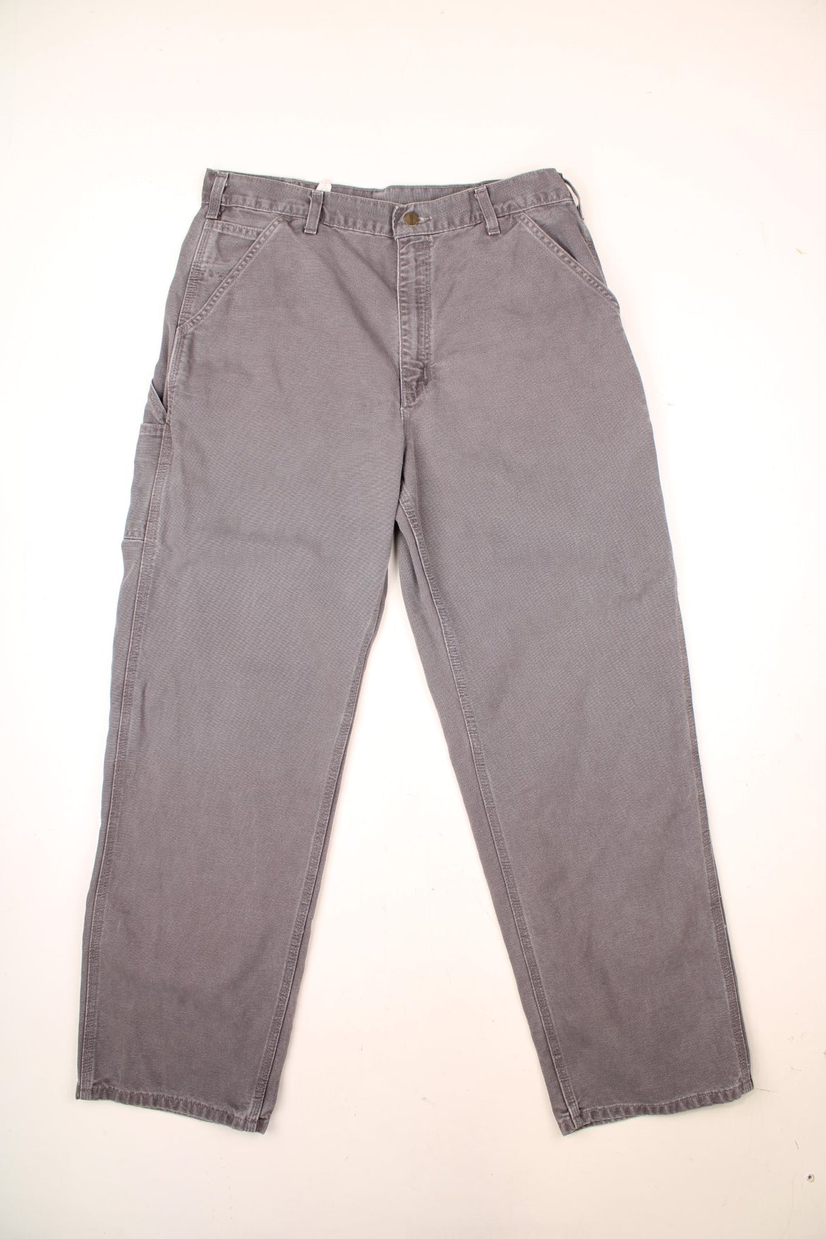 Carhartt Carpenter Jeans in a grey colourway with multiple pockets and the logo embroidered on the back. 