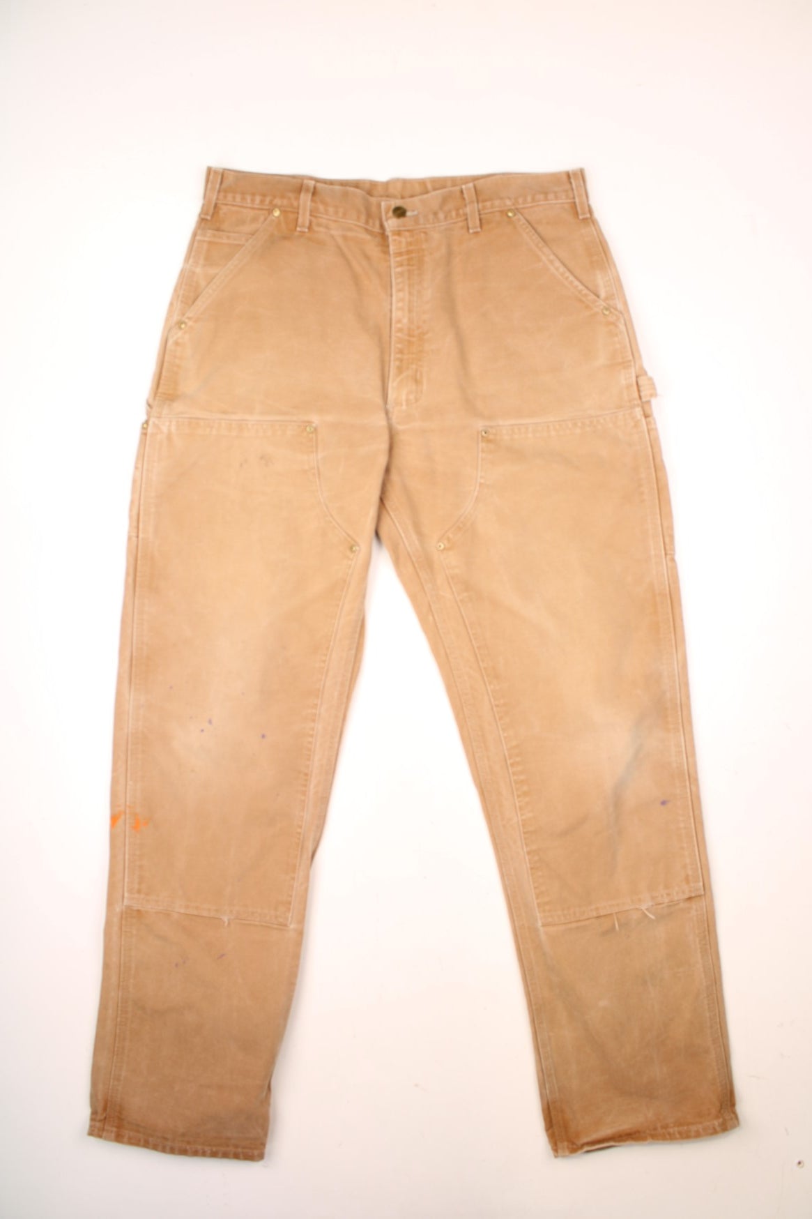 Carhartt Double Knee Jeans in a tanned colourway with multiple pockets and the logo embroidered on the front. 