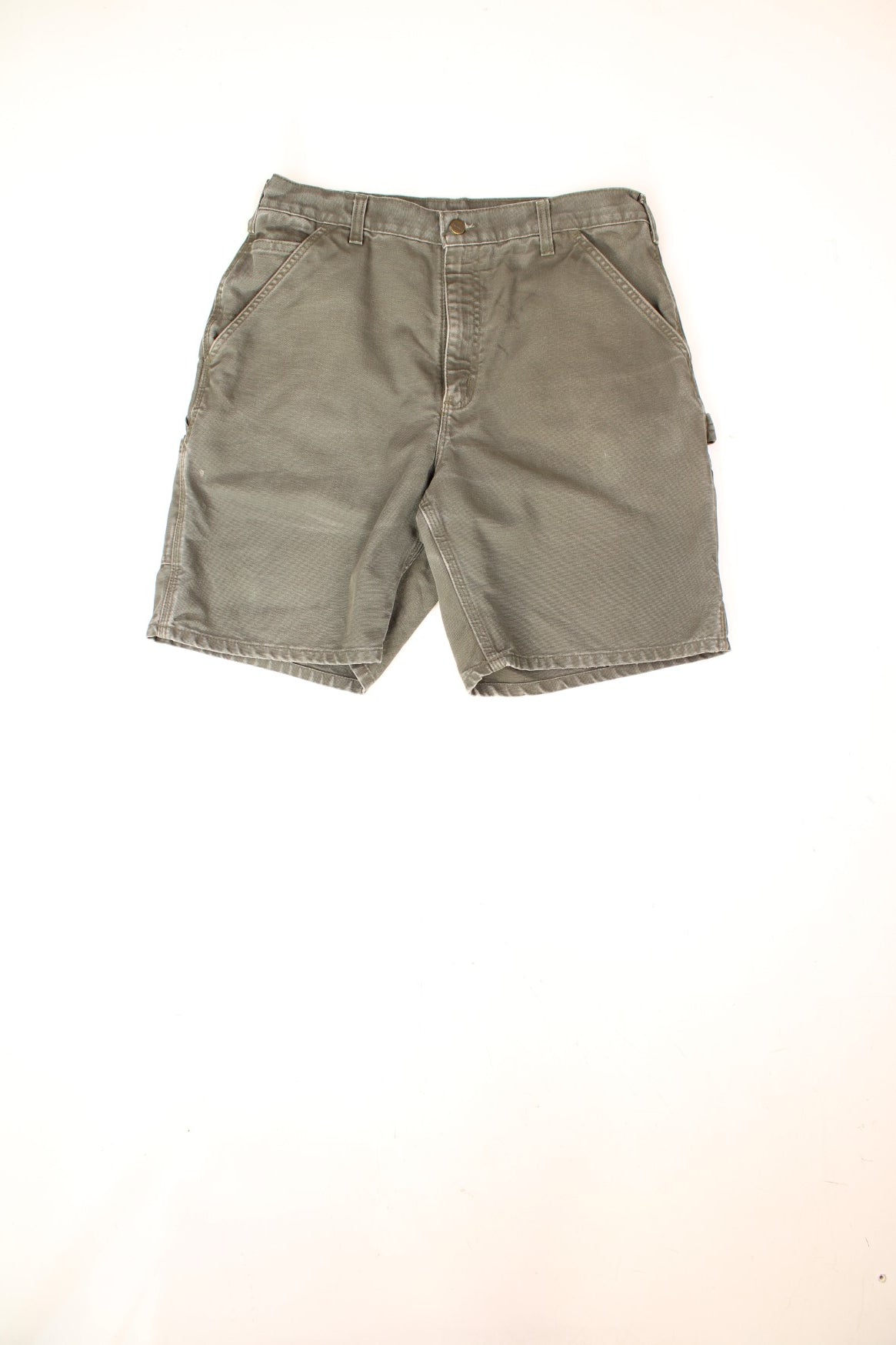 Carhartt Carpenter Shorts in a khaki green colourway with multiple pockets and the logo embroidered on the back. 