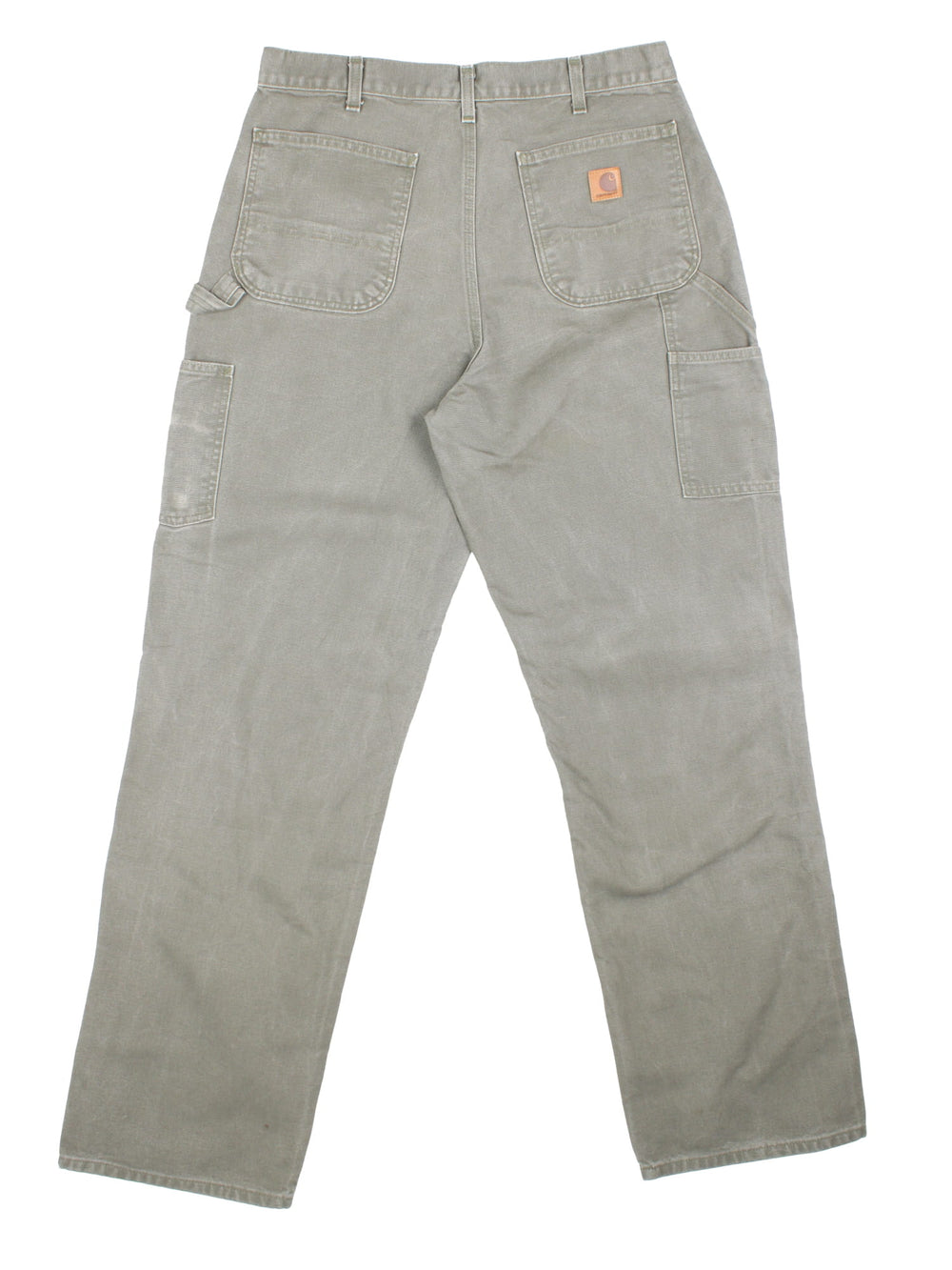 Carhartt Carpenter Jeans in a green colourway with multiple pockets and the logo embroidered on the back.