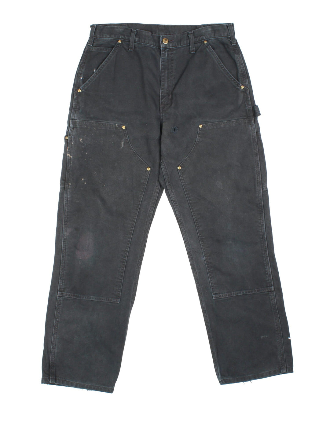 Carhartt Double Knee Jeans in a black colourway with multiple pockets and the logo embroidered on the back.