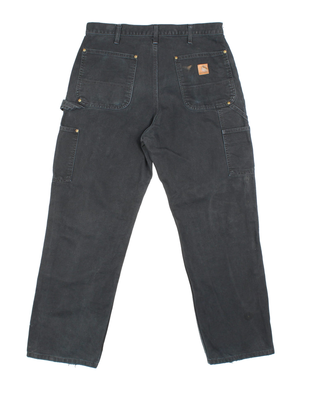 Carhartt Double Knee Jeans in a black colourway with multiple pockets and the logo embroidered on the back.