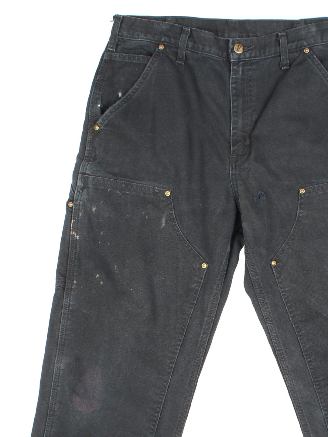 Carhartt Double Knee Jeans in a black colourway with multiple pockets and the logo embroidered on the back.