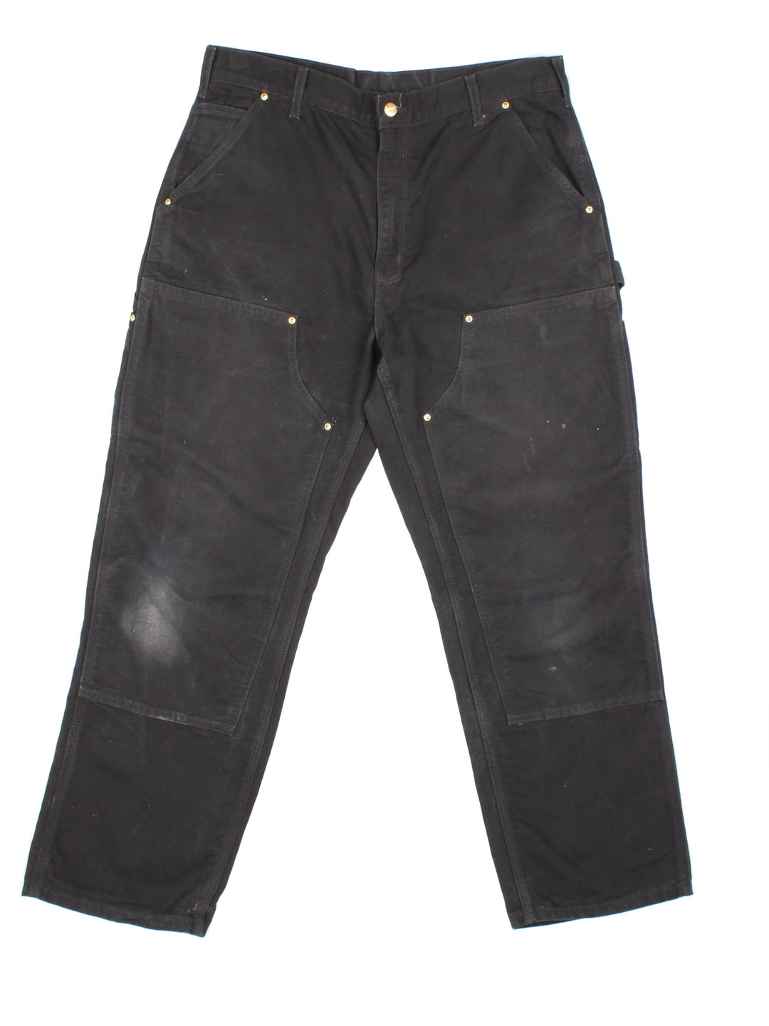 Carhartt Double Knee Jeans in a black colourway with multiple pockets and the logo embroidered on the back.