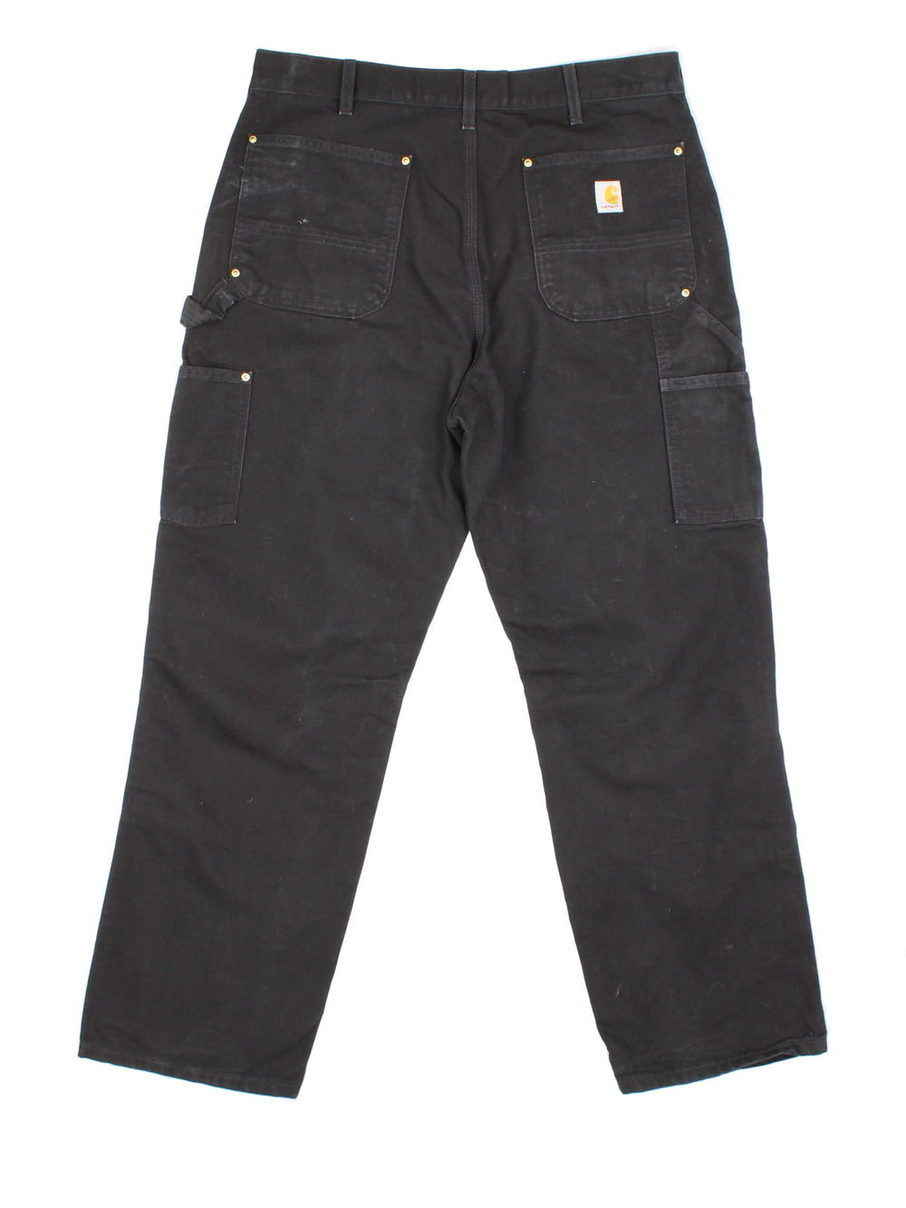 Carhartt Double Knee Jeans in a black colourway with multiple pockets and the logo embroidered on the back.