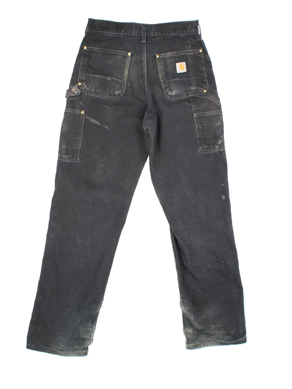 Carhartt Double Knee Jeans in a black colourway with multiple pockets and the logo embroidered on the back.