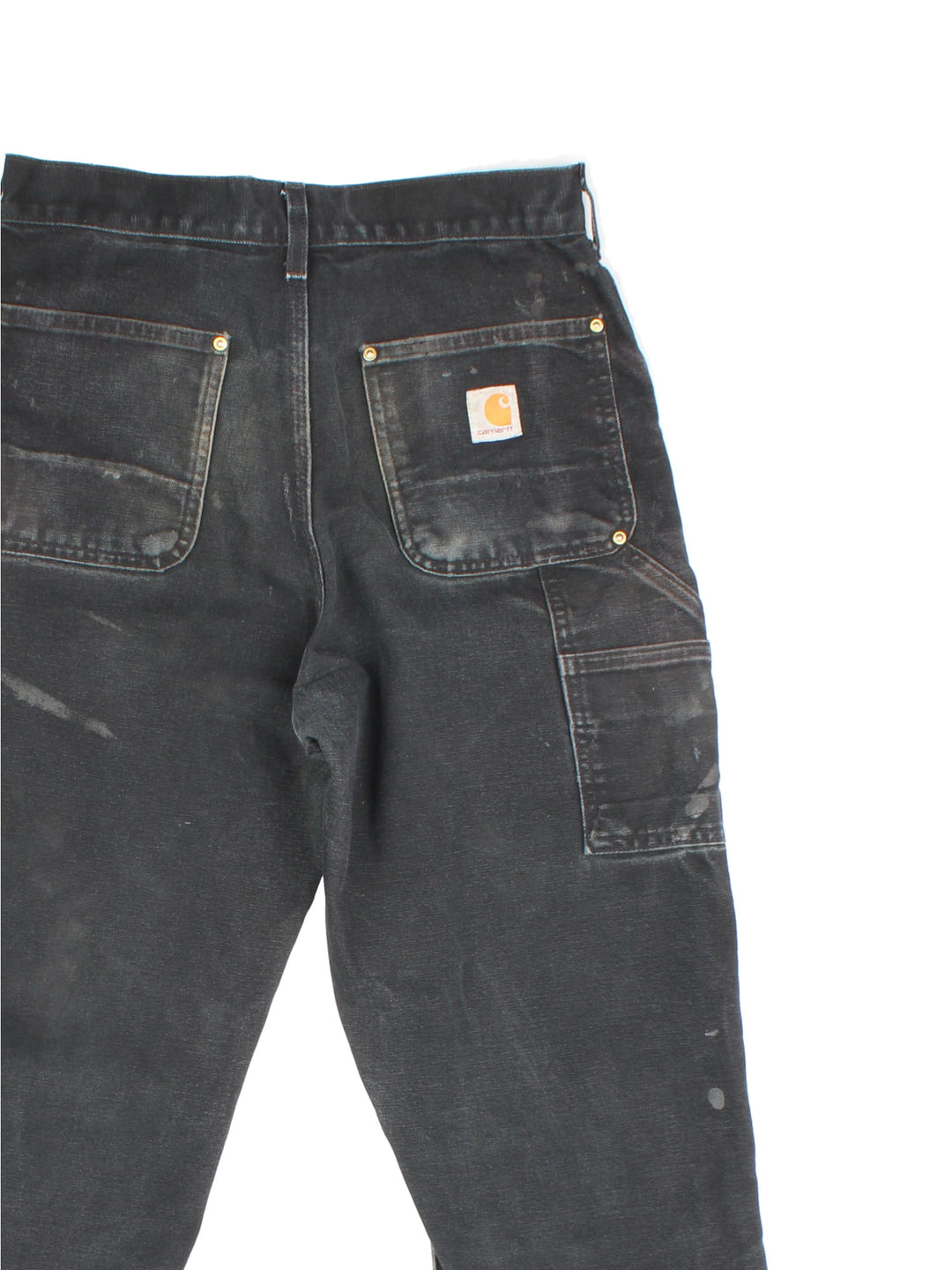 Carhartt Double Knee Jeans in a black colourway with multiple pockets and the logo embroidered on the back.