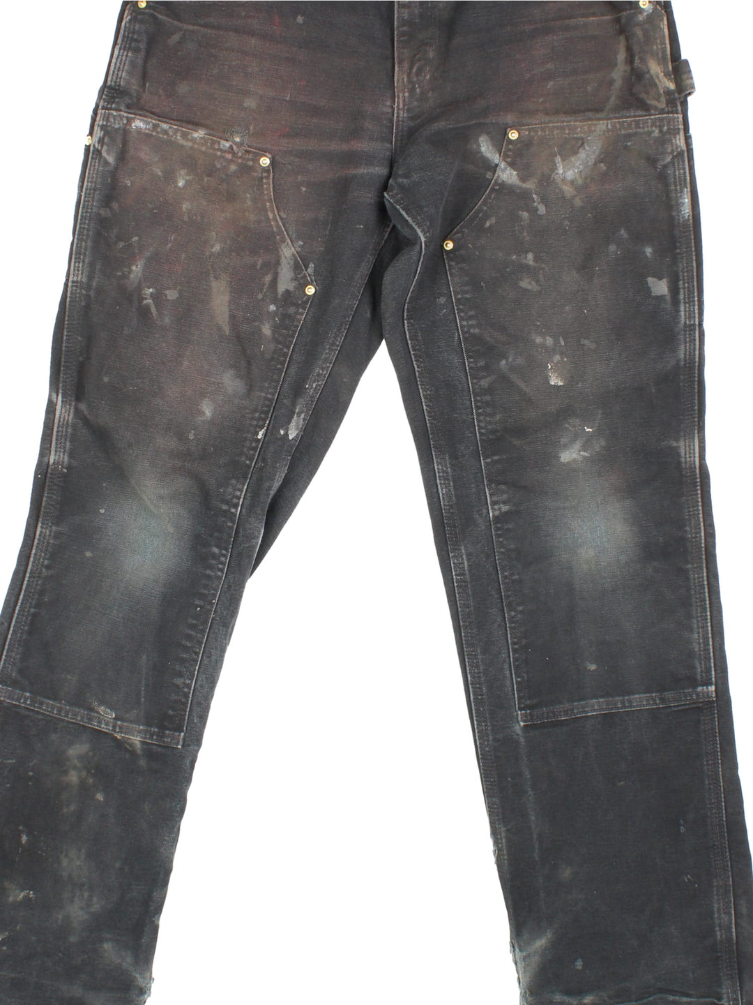 Carhartt Double Knee Jeans in a black colourway with multiple pockets and the logo embroidered on the back.