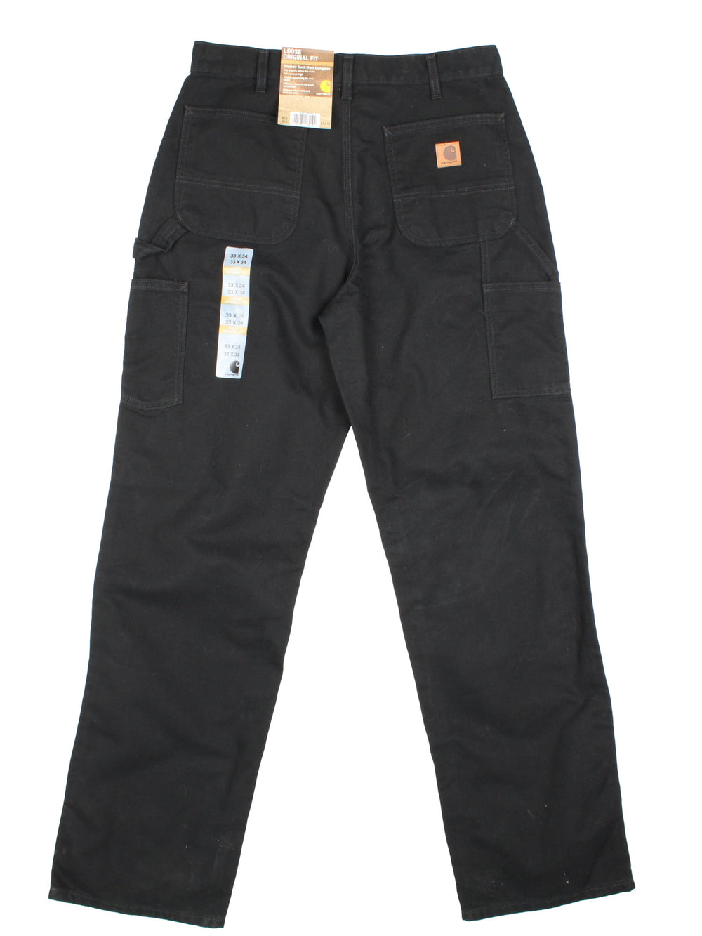 Carhartt Carpenter Jeans in a black colourway with multiple pockets and the logo embroidered on the back, new with tags still on.