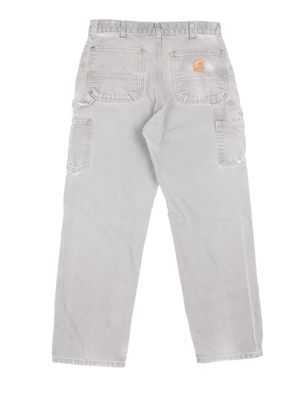 Carhartt Double Knee Jeans in a grey colourway with multiple pockets and the logo embroidered on the back.