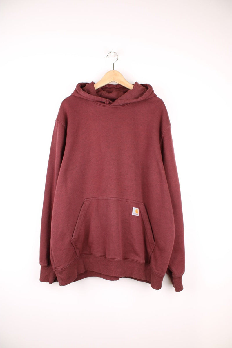 Carhartt maroon red 'Rain Defender' hoodie, features signature logo on the front pocket