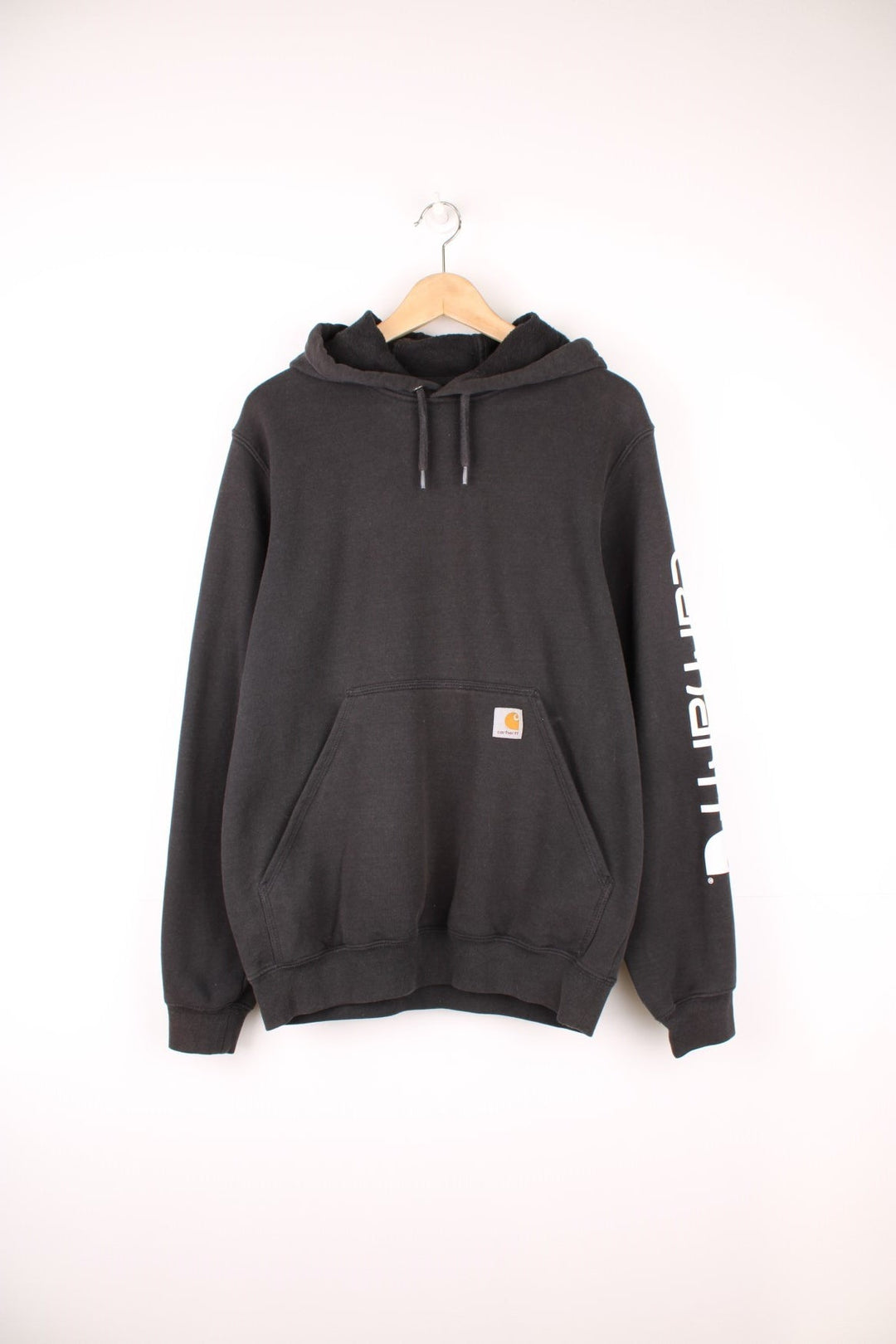 Carhartt 'Original Fit' all black hoodie, features spell-out details down the sleeve and embroidered logo on the pocket