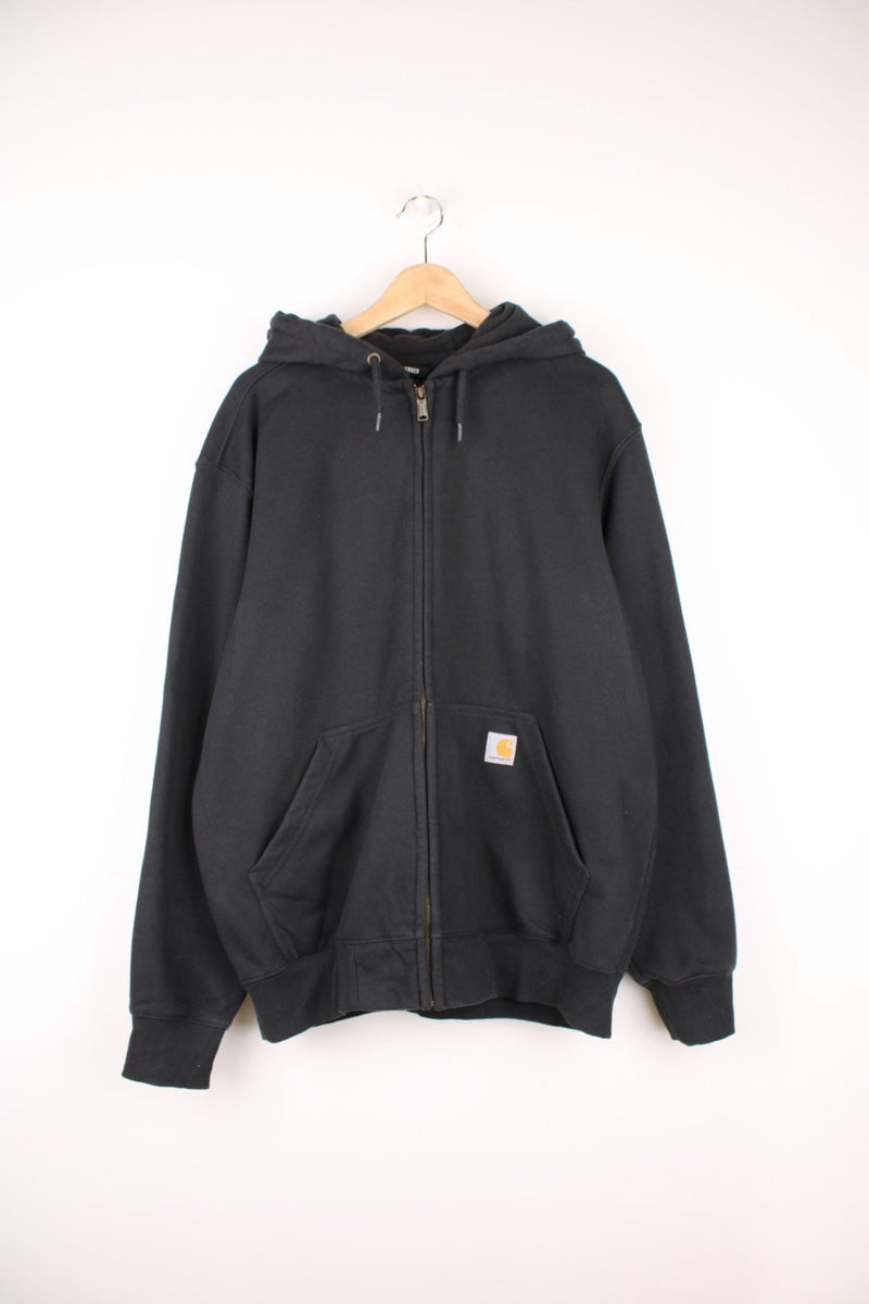 Carhartt Rain Defender 'Loose Fit' zip through hoodie in black, features signature logo on the pocket 