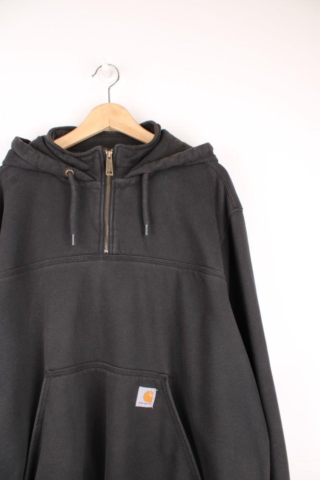 Carhartt Rain Defender 'Original Fit' all black 1/4 zip hoodie, features signature embroidered logo on the pocket 