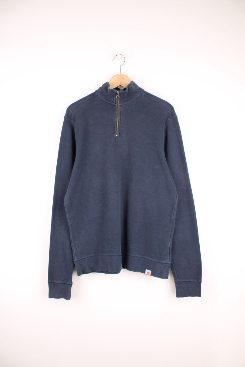 Carhartt ribbed 'Relaxed Fit' 1/4 zip cotton jumper in navy blue.