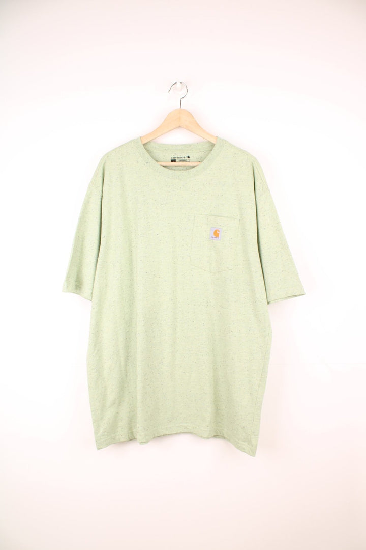 Green Carhartt Loose Fit T-Shirt featuring a chest pocket and embroidered logo.