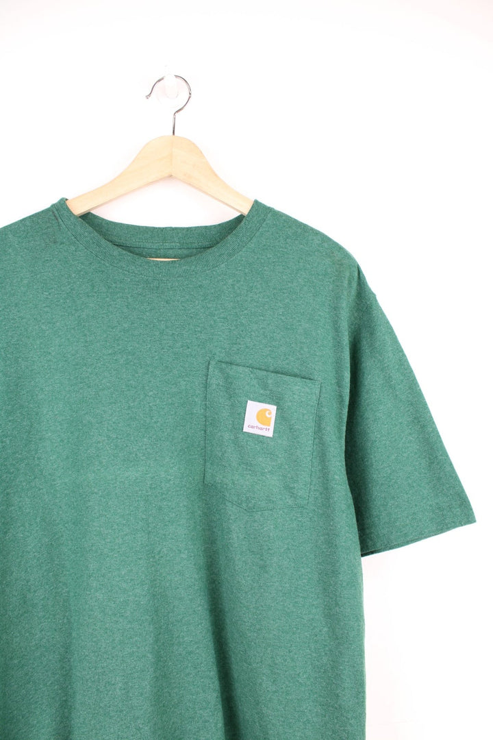 Green Carhartt Loose Fit T-Shirt with chest pocket and embroidered logo.