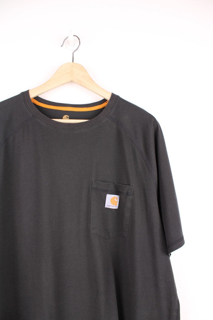 Carhartt Force, Relaxed Fit black T-Shirt with chest pocket and embroidered logo.