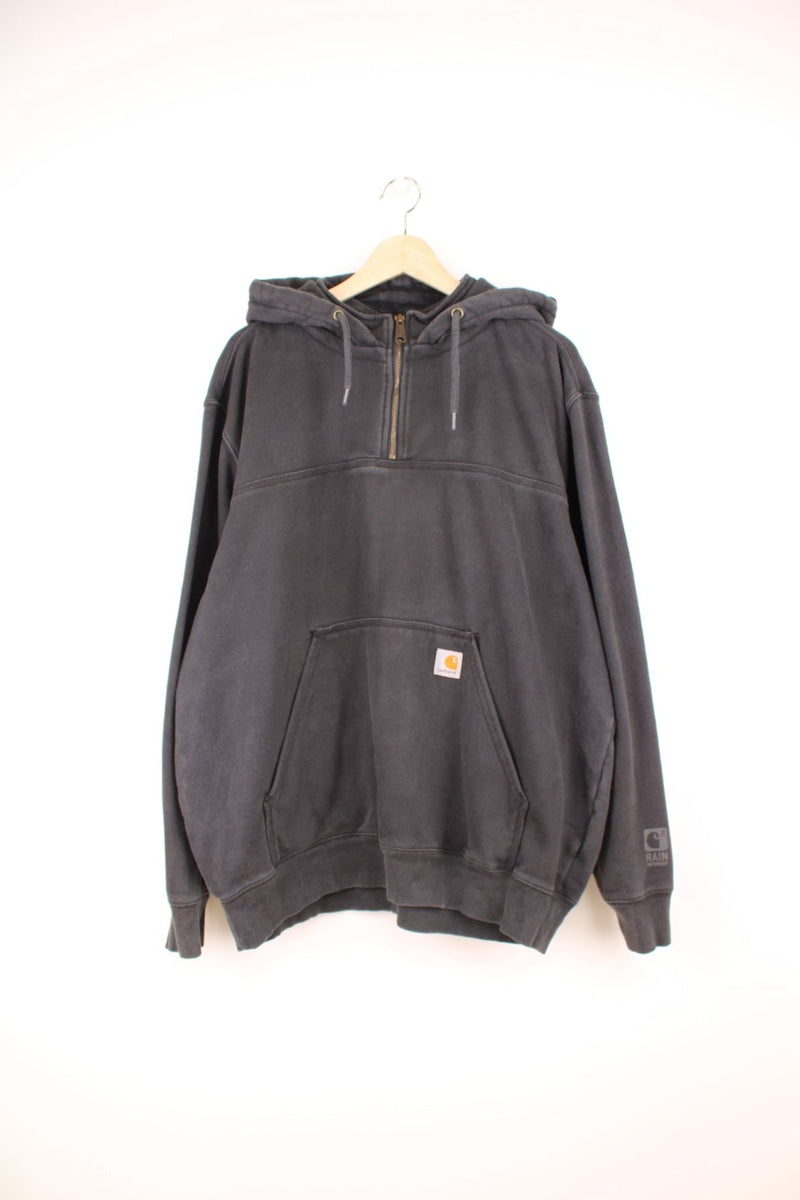 Carhartt Original Fit, Rain Defender quarter zip hoodie with pouch pocket and embroidered logo. 