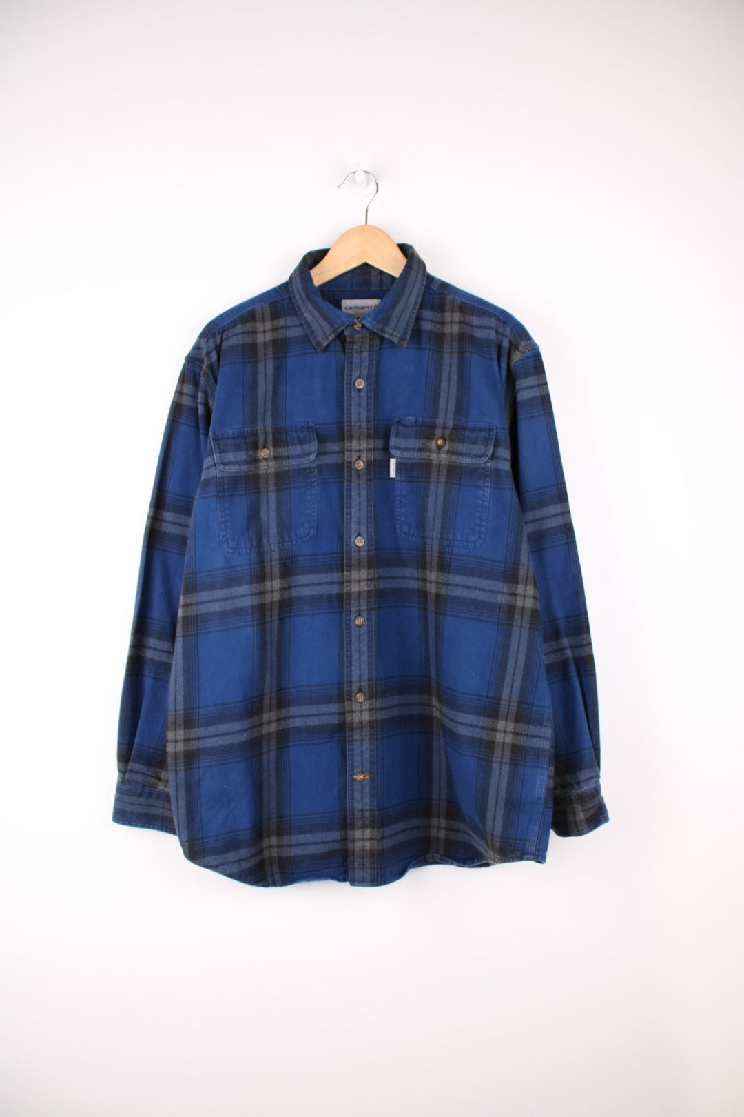 Carhartt blue 100% cotton button up flannel shirt with double chest pockets 