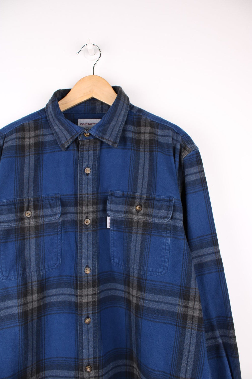 Carhartt blue 100% cotton button up flannel shirt with double chest pockets 