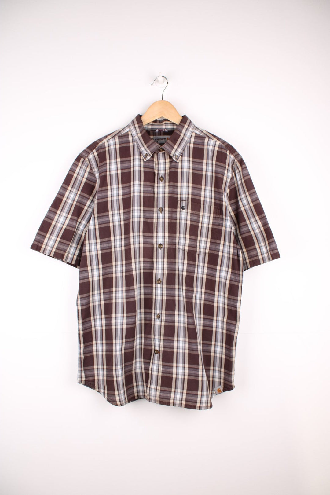 Carhartt relaxed fit brown plaid button up cotton shirt 