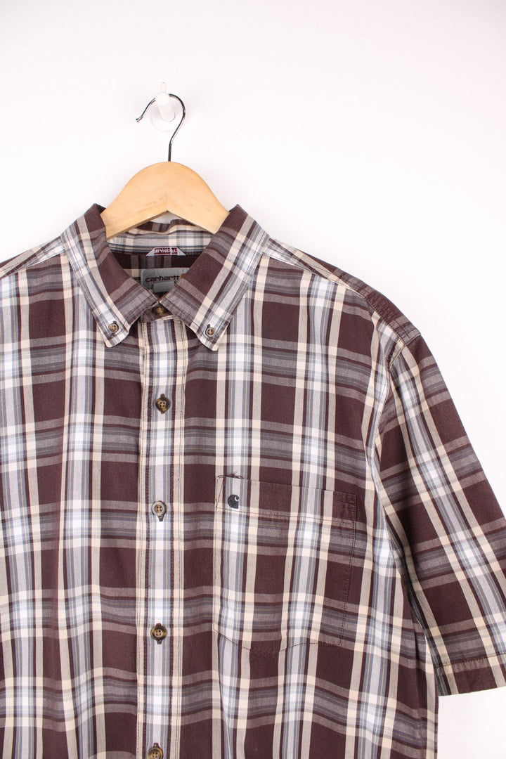 Carhartt relaxed fit brown plaid button up cotton shirt 