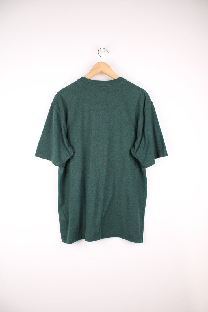 Carhartt green original fit t-shirt with orange spell-out graphic on the front