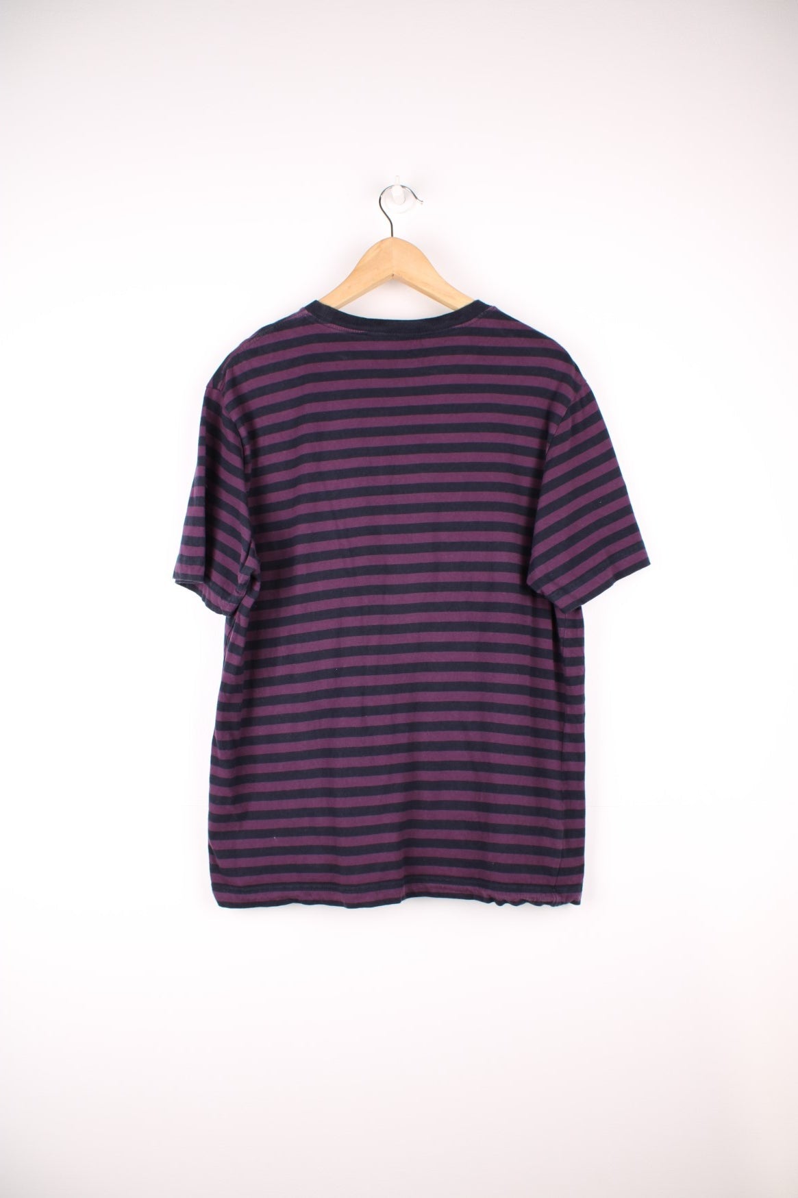 Carhartt WIP purple and black striped cotton t-shirt. Features signature logo on the chest pocket