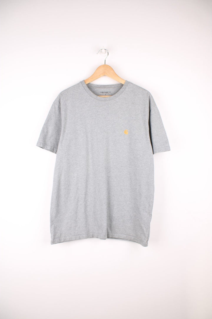 Carhartt WIP light grey casual t-shirt with signature embroidered logo on the chest