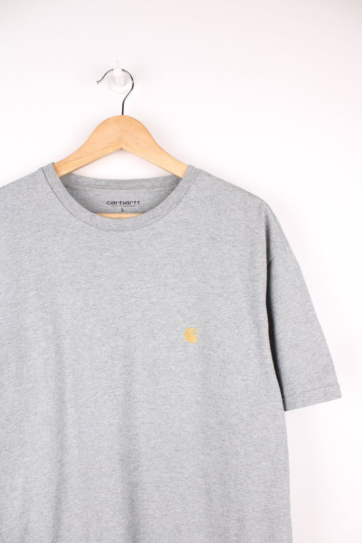 Carhartt WIP light grey casual t-shirt with signature embroidered logo on the chest