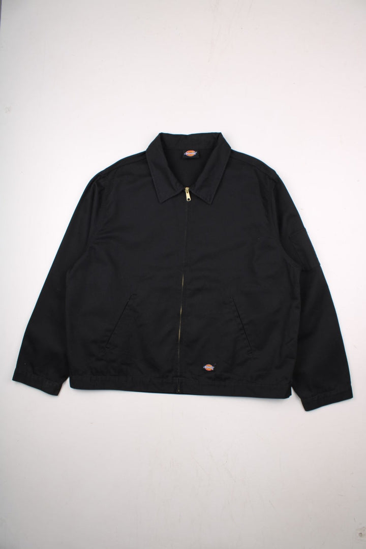 Dickies unlined Eisenhower jacket in black zip closure, multiple pockets, and a small logo patch on the front.