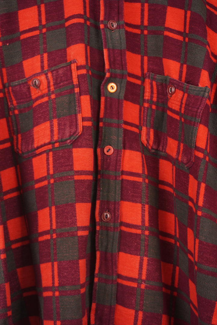 Vintage 1960's Champion all red plaid flannel button up shirt with double breast pocket