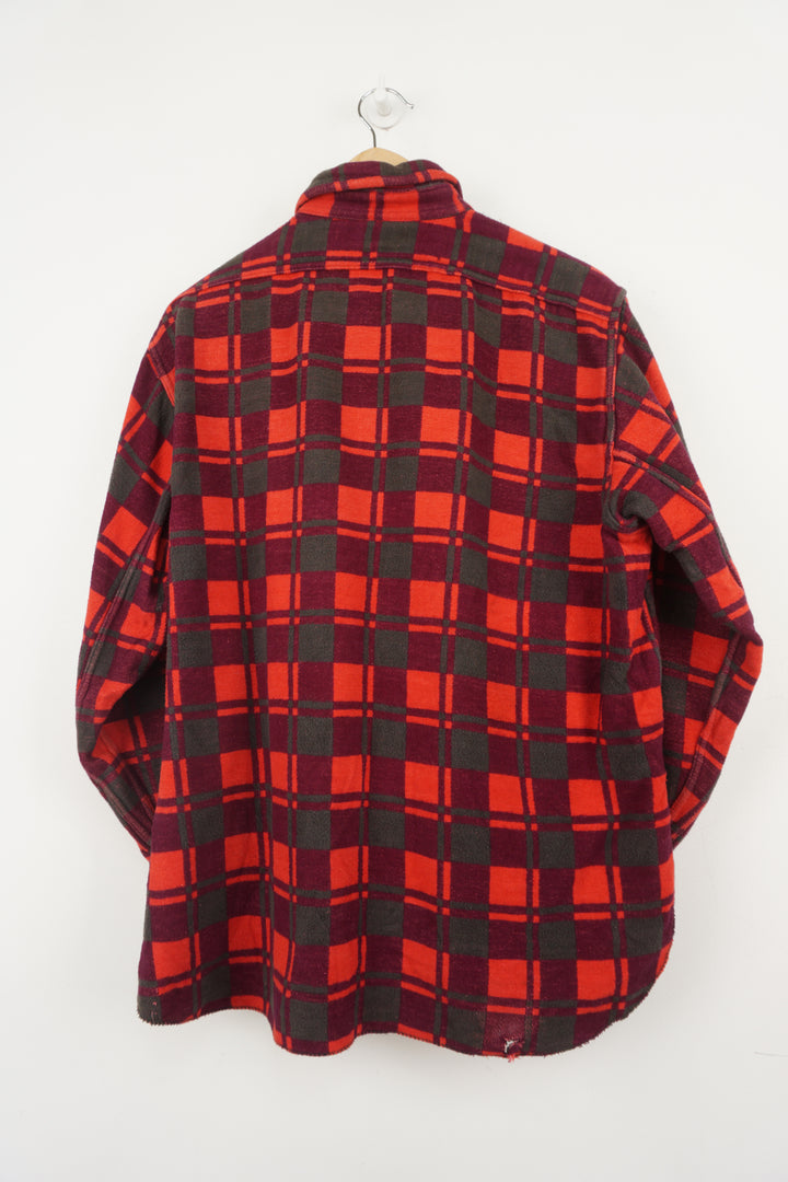 Vintage 1960's Champion all red plaid flannel button up shirt with double breast pocket