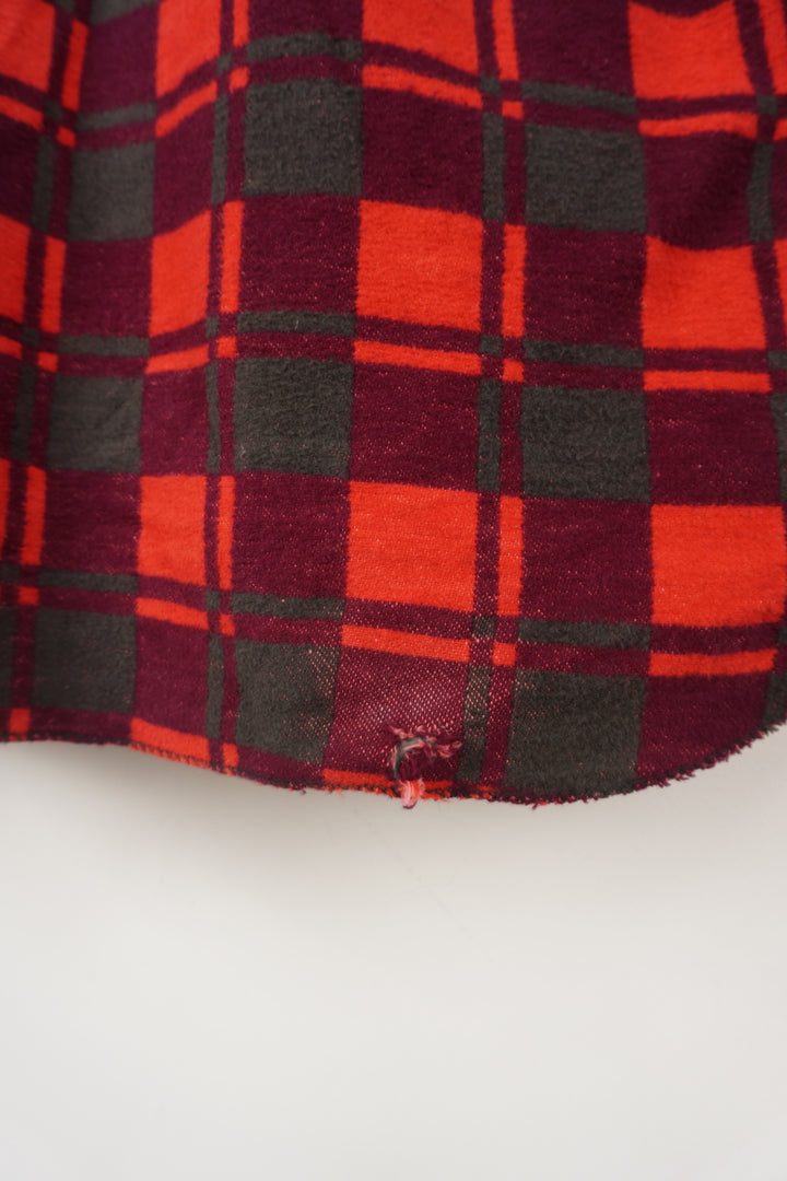 Vintage 1960's Champion all red plaid flannel button up shirt with double breast pocket