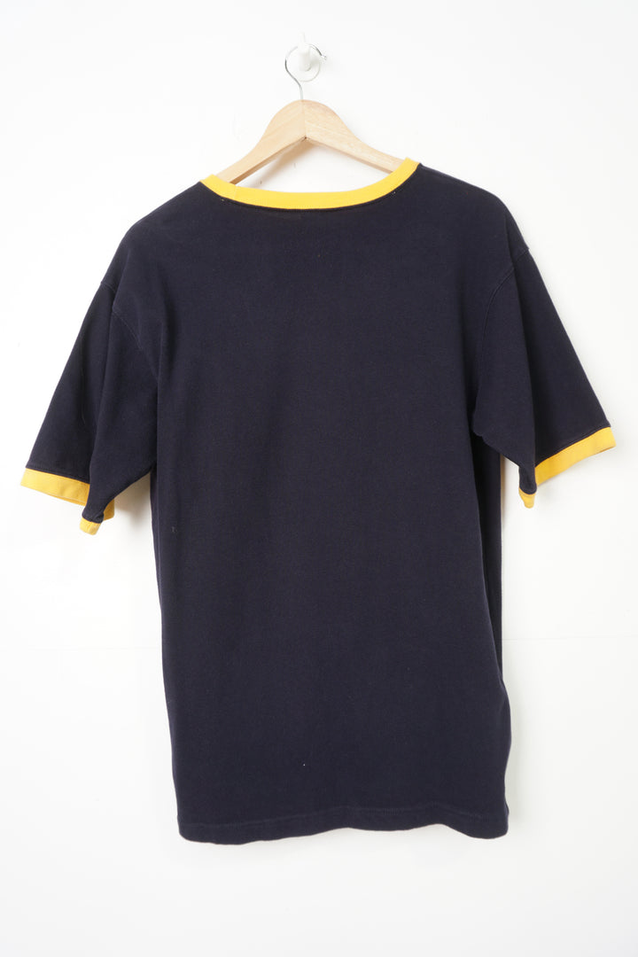 Vintage ECKO Unltd navy blue and yellow spell-out ringer t-shirt 