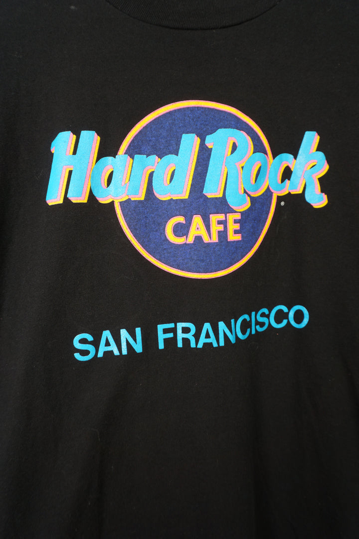 Vintage Hard Rock Cafe San Francisco black t-shirt with spell-out logo on the chest and single stitch sleeves