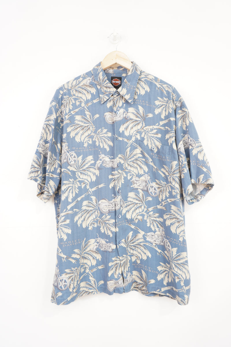 Harley-Davidson button up shirt with all over tropical print 