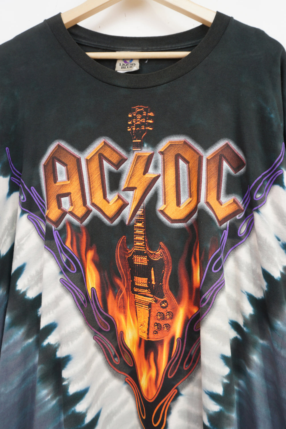 Vintage 1990's single stitch Liquid Blue x ACDC 'Hell's Bells' tie dye t-shirt with graphics on the front and back