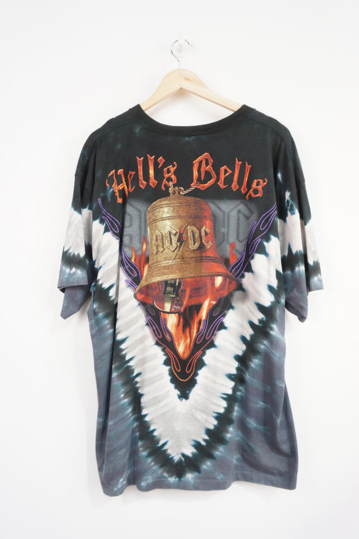 Vintage 1990's single stitch Liquid Blue x ACDC 'Hell's Bells' tie dye t-shirt with graphics on the front and back