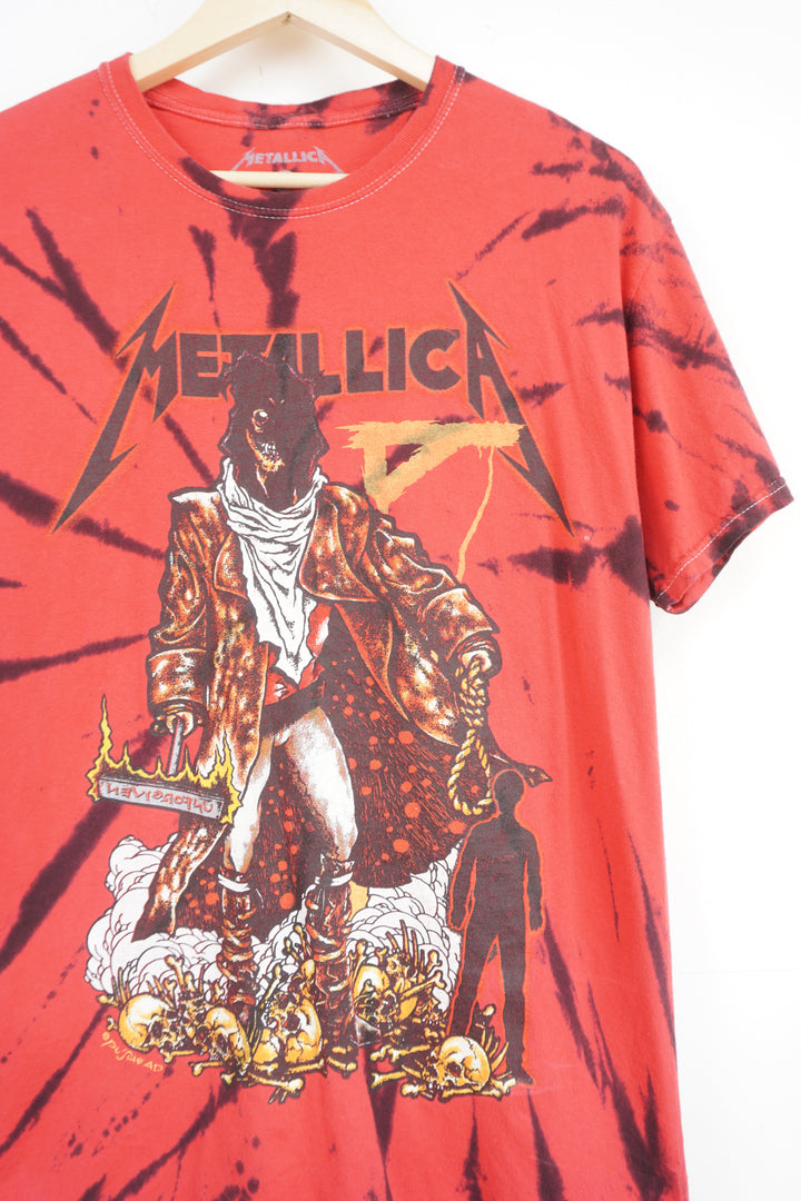 Vintage Metallica Pushead art red and black tie dye t-shirt with graphics on the front and back